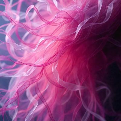 The primary subject of the image is a pink feather boa. The setting is a dark background, which contrasts with the bright pink color of the feather boa. The visual style is a close-up of the feather boa, showcasing its texture and details. The colors and mood of the image are predominantly pink, creating a warm and vibrant atmosphere.